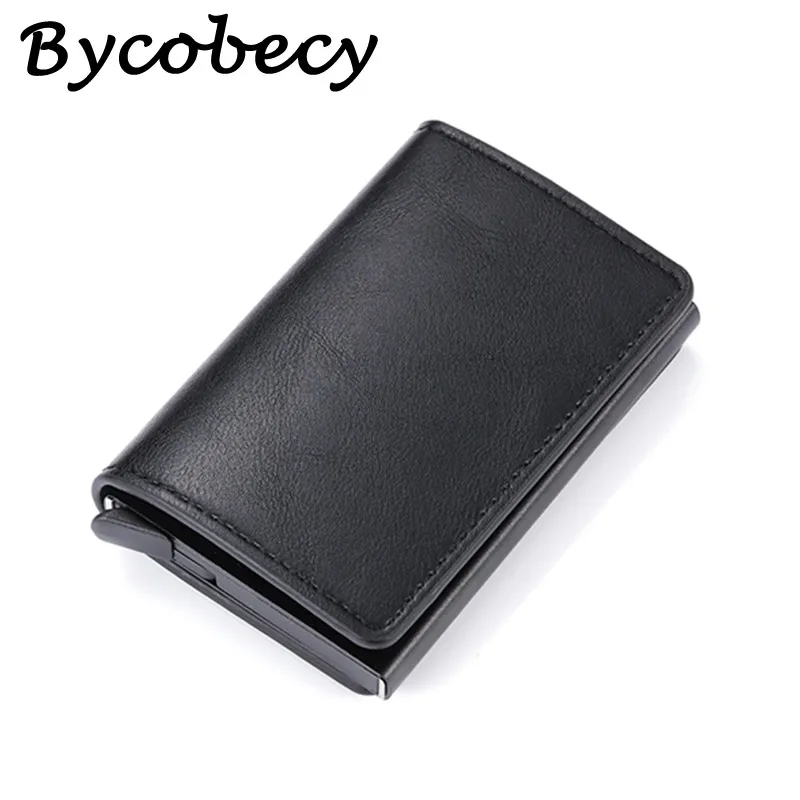 Bycobecy RFID Кнопка кредитный держатель для карт бизнес мужской кошелек искусственная кожа Crazy Horse держатель для банковской карты чехол дропшиппинг