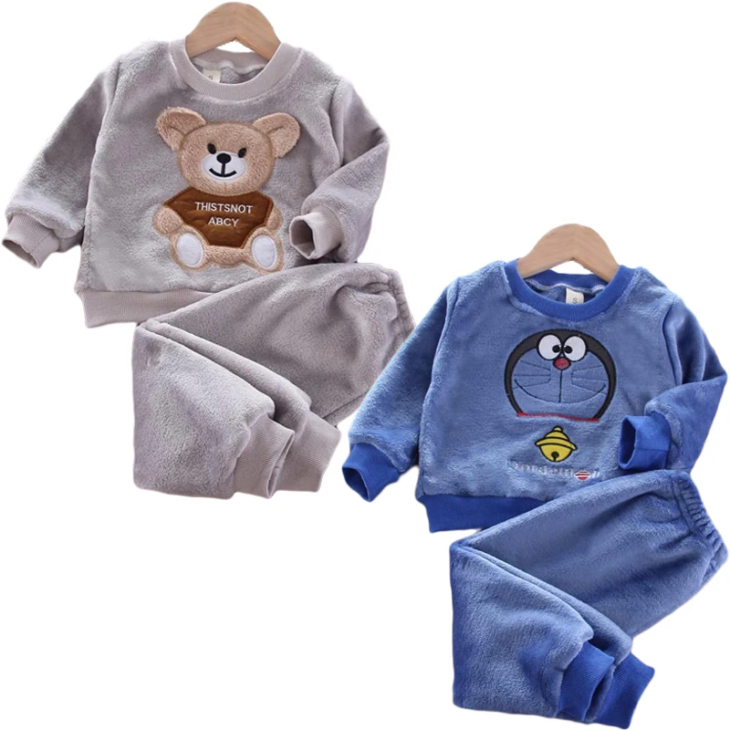 Autumn winter baby clothes pajamas sets girls pajamas children warm flannel fleece catoon bear kids sleepwear home suit 0-6Y pajamas sets children pajamas kids clothes sets