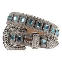 

2022 New Silver Square Diamond Belt Women Western Bling Cowboy Crystal Studded Belt Luxury Design Diamond Belts For Men Ceinture