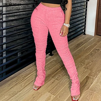 

Stacked Leggings Summer Casual Knit Stretch Black Ruched Pants Joggers Sweatpants Bottom Trousers 2020 Fashion Clothes For Women