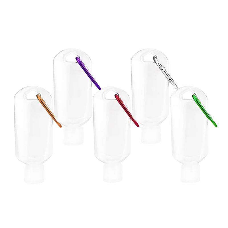 

5PCS 50ML Refillable Travel Bottle with Key Chain Clip Flip Cover Cosmetic Lotion Container Transparent Random Hook Plastic`