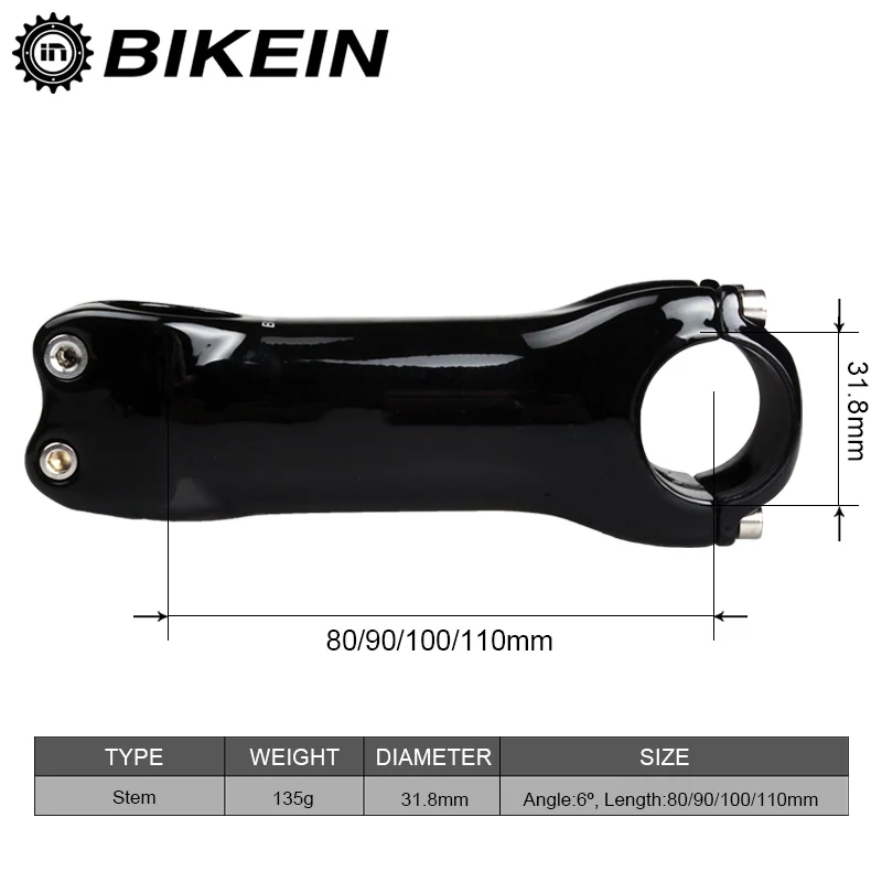 BIKEIN- New Full UD Carbon Glossy Black Professional Bicycle Stem 6 Degrees Ultralight Stem 135g For 31.8mm Road Mountain Bike