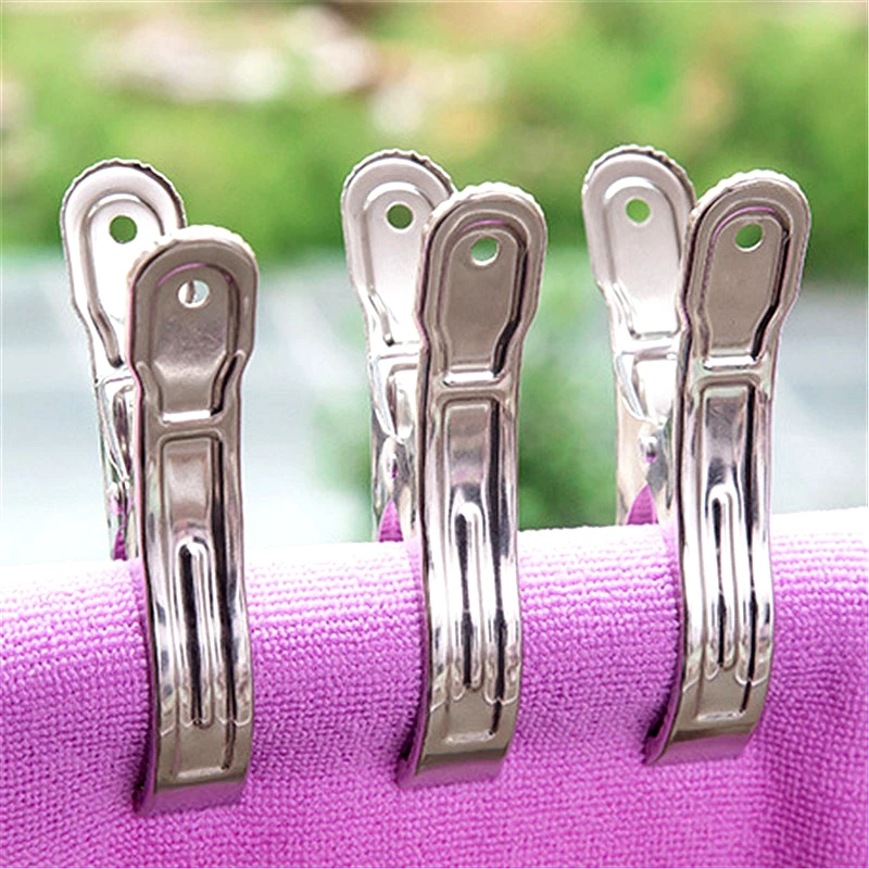 

CTREE 6Pcs Stainless Steel Clothes Pegs Towel Clips Household Bed Sheet Clothespins Hanging Clothes Pins Fixed Quilt Clip C879