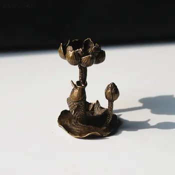 

Pure copper Lotus flower goldfish lotus root small decoration Auspicious Incense inserted Home Office Desk Decorative Toy Gift