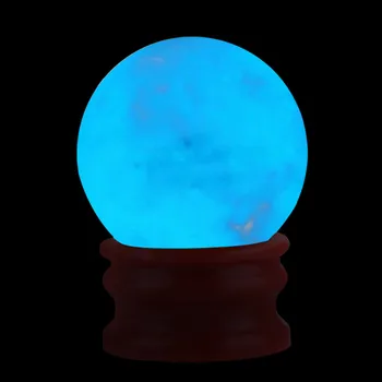 

35mm Natural Luminous Stone Calcite Blue Glow in the Dark Sphere Ball Luminous Crystal Ball W/ Base Round Stone Ball Home Decor