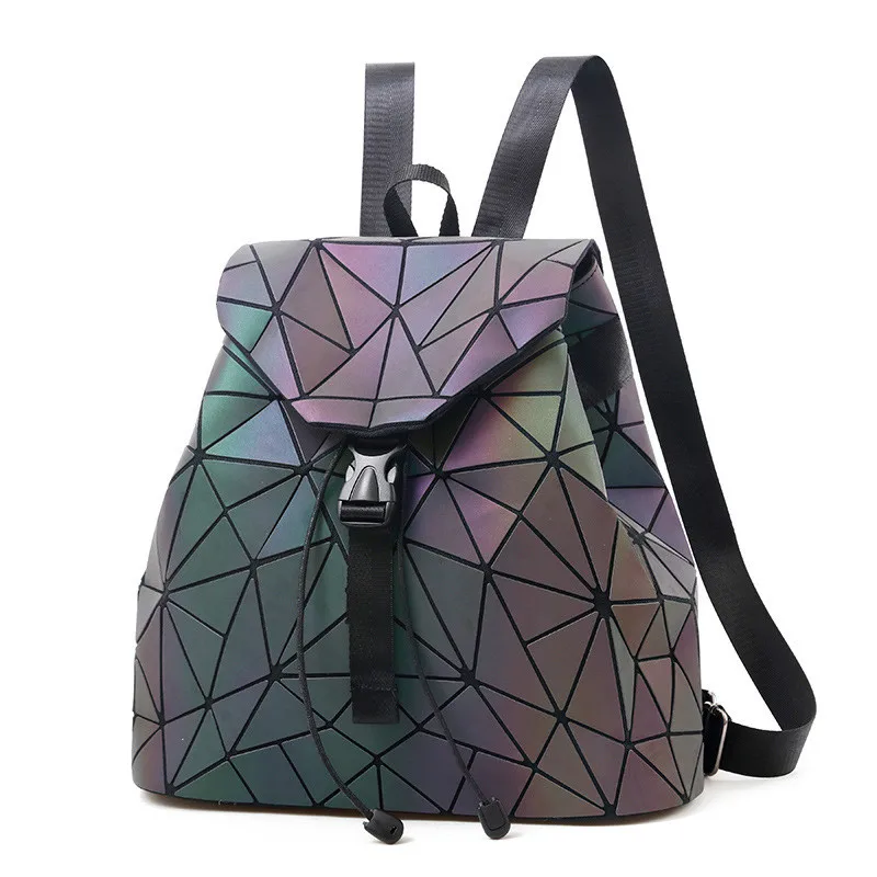 

Women Backpack Luminous Geometric Plaid Sequin Female Backpacks For Teenage Girls Bagpack Drawstring Bag Holographic Backpack