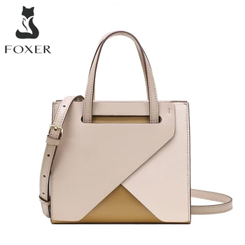 

FOXER Top Grade Women Totes Patchwork Commuter Style Large Capacity Lady Handbag Split Leather Female Messenger Bag high quality