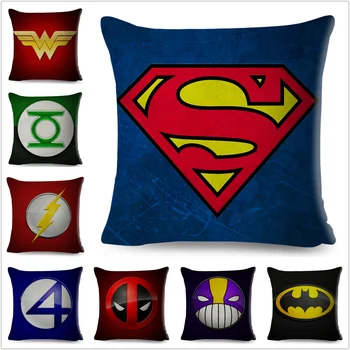 

Superhero Logo Superman Deadpool Batman Spiderman Pillow Case Linen Cushion Cover for Sofa Home Decor Cartoon Pillowcase 45x45cm
