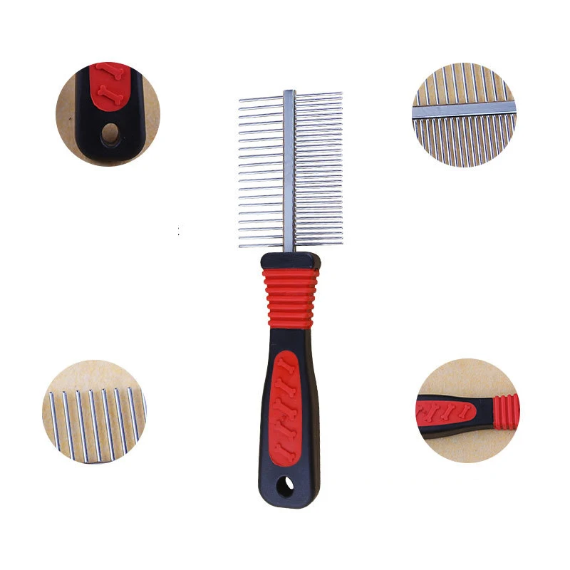 Double Row Dog Cat Combs Density Spacing Antistatic Floating Hair Remove Pet Comb Anti Skid Handle Dogs Product Cat Beauty Tools