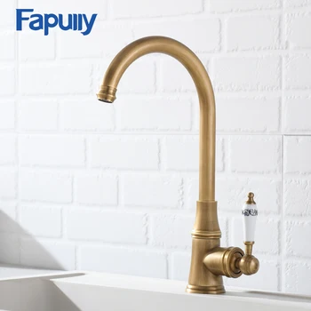 

Fapully Chinese Kitchen Faucet Brushed Nickel Ceramic Handle White Flower Painted Deck Mounted Water Tap Rotation Mixer 170-33N