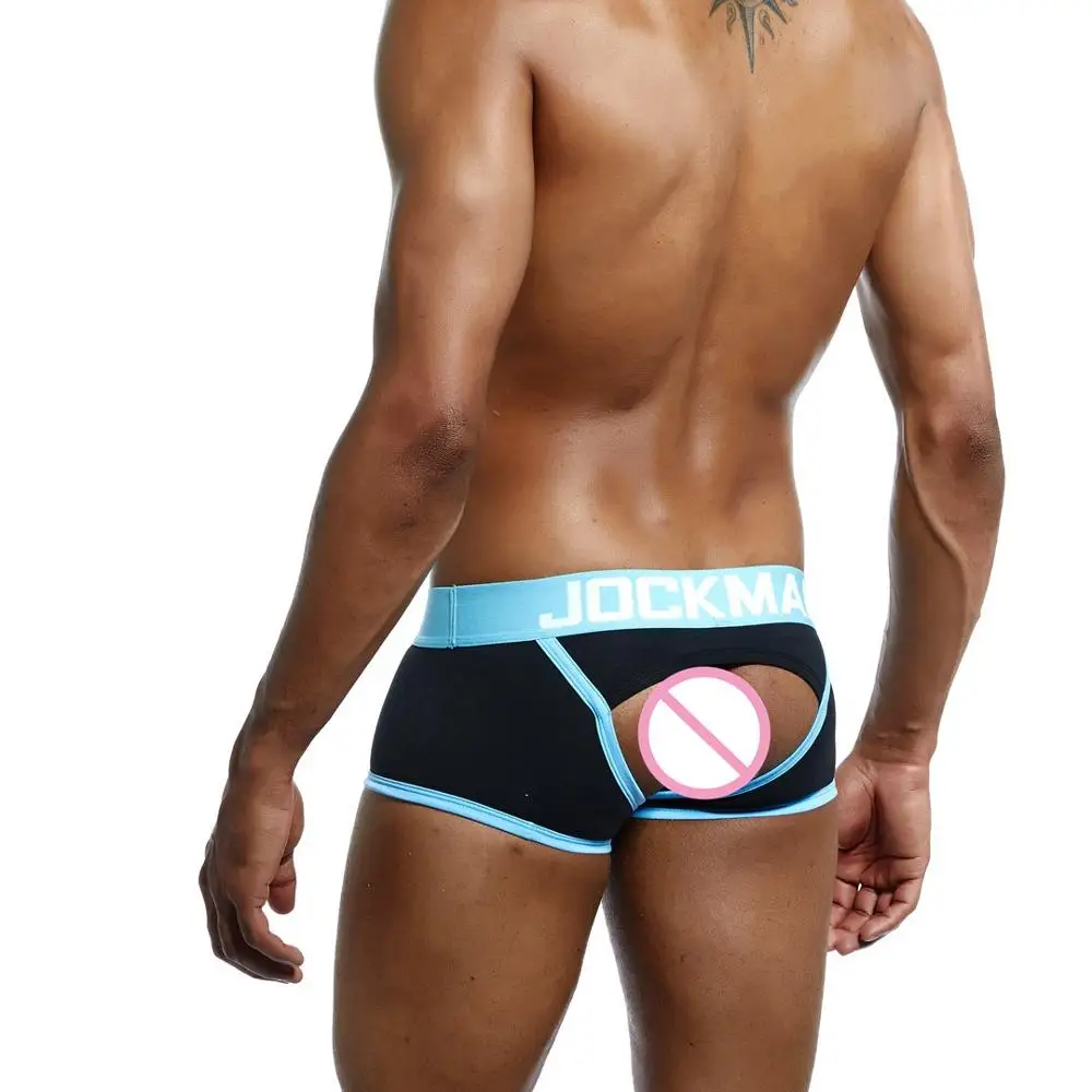 JOCKMAIL, фирменное Мужское нижнее белье с открытой спиной, cueca, боксеры, сексуальные трусики без нижней части, мужские боксеры, шорты, хлопок, открытая спина, Гей Нижнее белье - Цвет: Черный