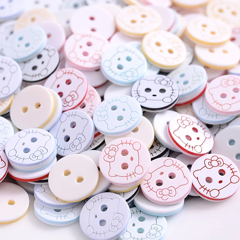 New 50Pcs Cartoon Cat Pattern Resin Sewing Buttons Cute Mixed Color Round Shape Button For Baby Kids Clothes DIY Accessories