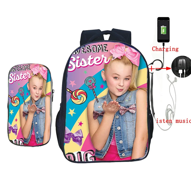 2 шт./компл. Jojo Siwa рюкзак usb зарядка школьные сумки для подростков девочек мальчиков ноутбук рюкзак для женщин мужчин повседневные дорожные сумки