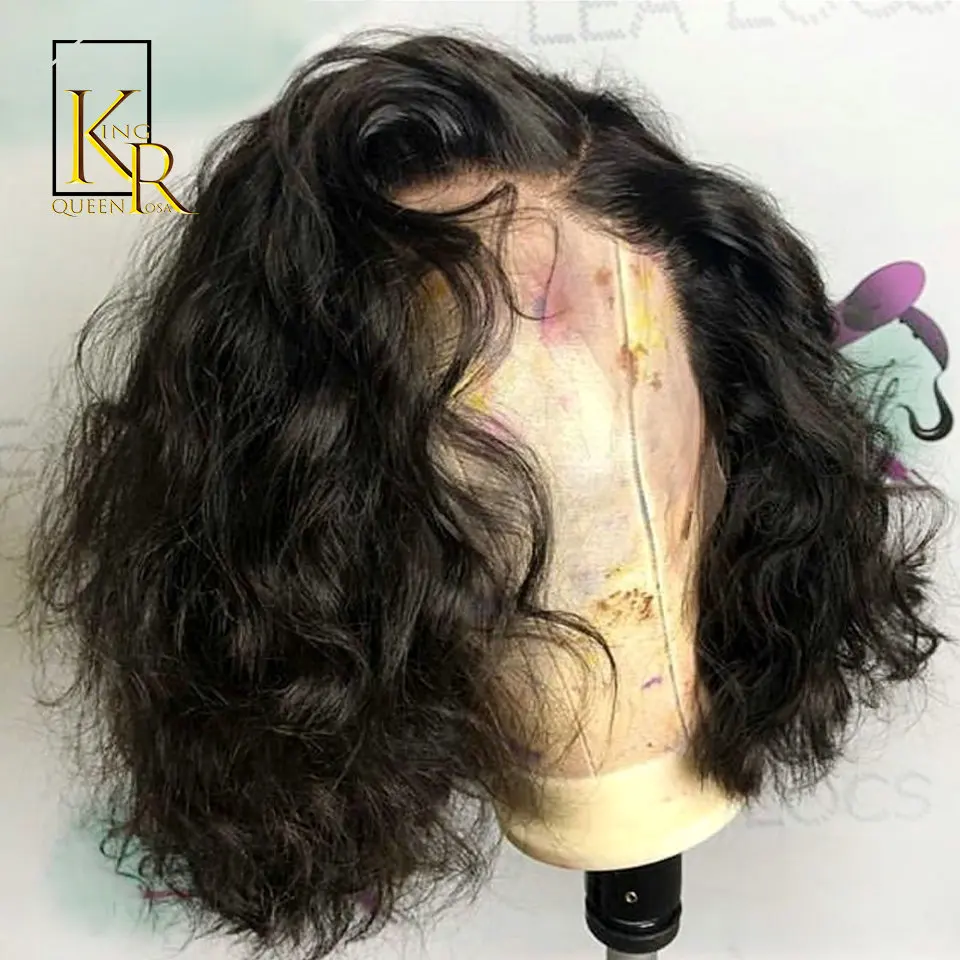 

Peruvian Short Water Wave Bob Wig 13x4 Lace Front Human Hair Wigs PrePlucked Glueless Remy Bleached Pre Plucked Curly Hair VSBOB