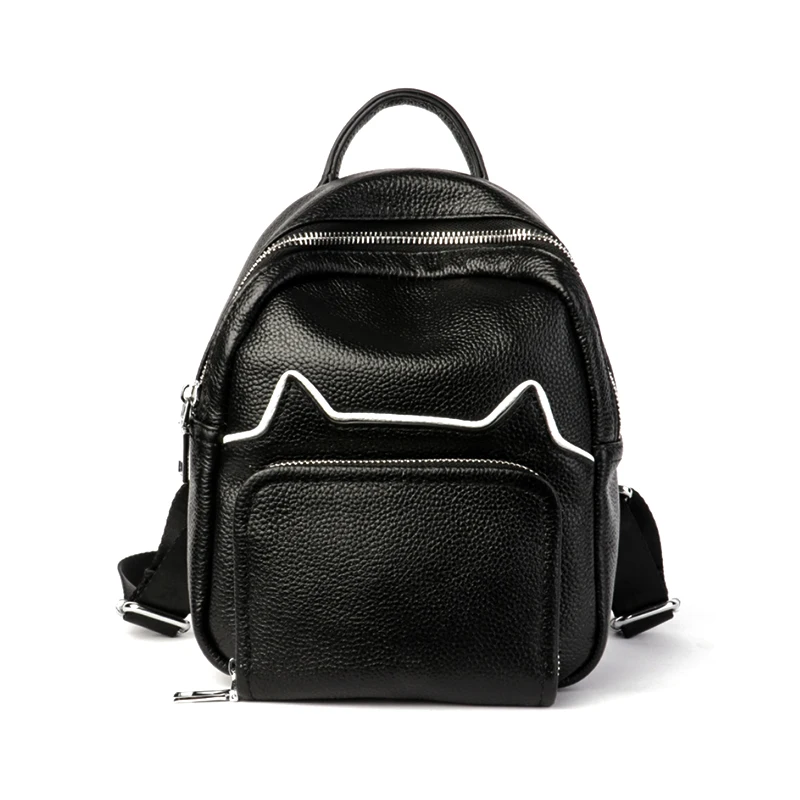 

Luufan Ladies' new style genuine leather backpack book bag head layer cowhide lady backpack cat backpack