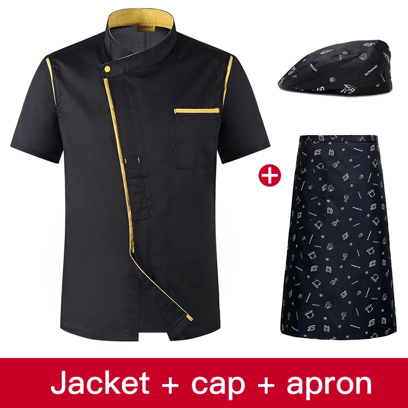 Wholesale Unisex Chef Jackets Hotel Kitchen restaurant uniforms shirts Catering Chef's work clothes Cafe waitress chef coat - Цвет: jacket hat apron