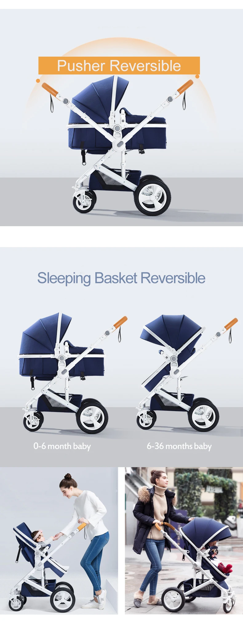 European type New design concept travel  luxury stroller baby 3 in1 baby pram