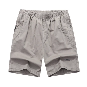 

L-4XL Grey Shorts Men Mid Elastic Waist Shorts Hombre Casual Regular Cotton Short Pants Male Military Pockets Summer Men Clothes
