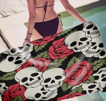 

Gothic Sugar Skull Microfiber Beach Towel Bathroom Home Swimming Bath Curtain Rose Printing Rectangle Yogo Mats for Teens Adult