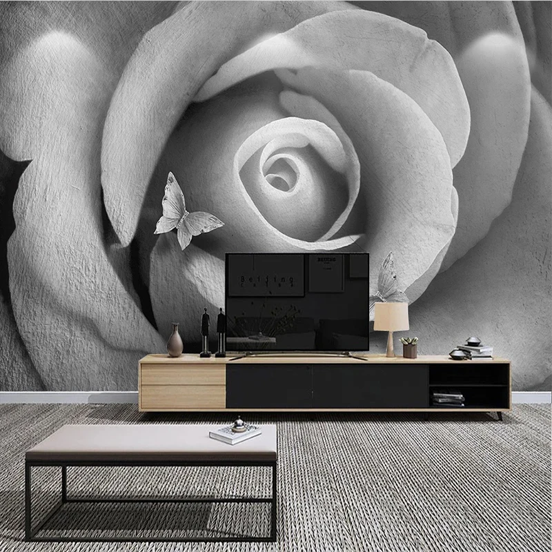 Пользовательские 3D обои современный минималистичный серый рельефный 3D Роза Большая фреска гостиная спальня настенные изображения стена ткань настенные наклейки