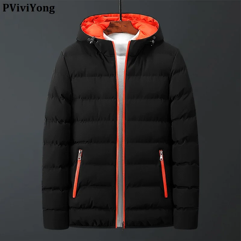 PViviYong, зимние модные куртки для мужчин, высокое качество, хлопок, короткое пальто, Мужская одежда, парка с капюшоном, 5513 - Color: Coral Red