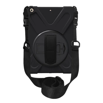 

Heavy Duty Shockproof Protective Case Cover for New iPad 9.7 Inch 2017 2018 with Kickstand/ Hand Strap/ Shoulder Strap (Black)