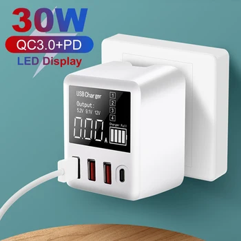 

USB Type C Charger 30W Quick Charge QC3.0 Portable PD Charger LED Display USB Charger For X Samsung Travel Adapter