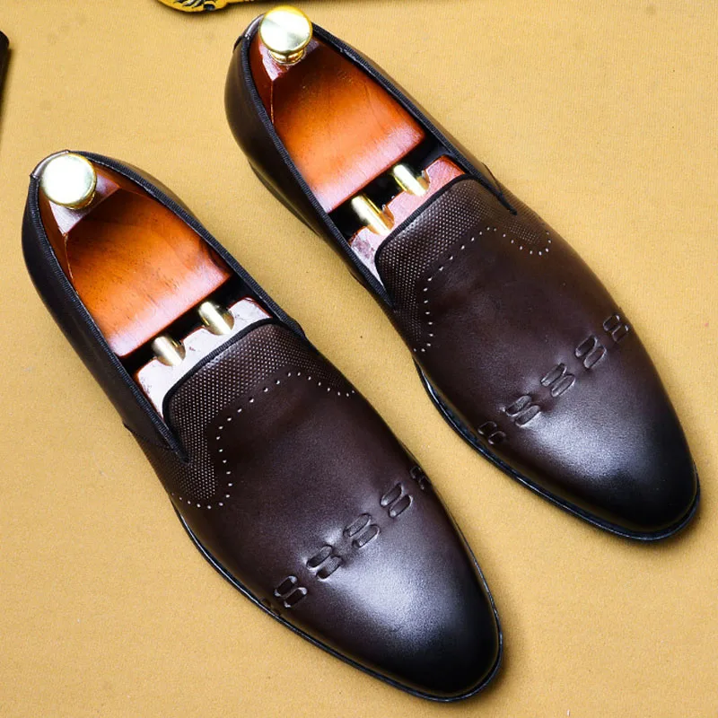 

2019 Genuine Leather Men's Oxford Flat Shoes Business Wedding Office Derby Dress Shoes Brand Designer Formal Italian Shoes