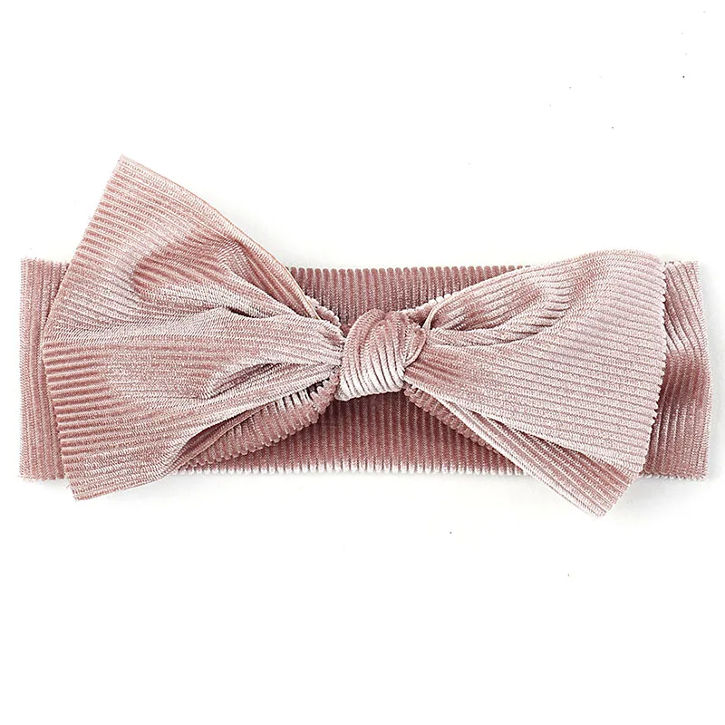 Geebro Ribbed Kids Velvet Bow Children's Hair Band For 0-3 Years Old Baby Turban Headwrap Elastic Kids Hair Accessories - Цвет: pink pink