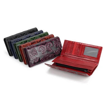 

High Quality Genuine Leather Women Wallets Luxury Designer Chinese Wind Embossing Purses Fashion Zipper Card Holder Money Bags