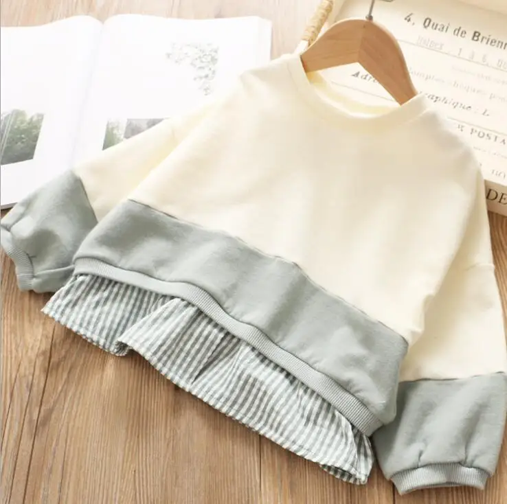 Серый new girls patchwork t-shirt autumn full sleeve cotton soft fashion girls sweatshirt 2-7t HW820 - Цвет: Серый