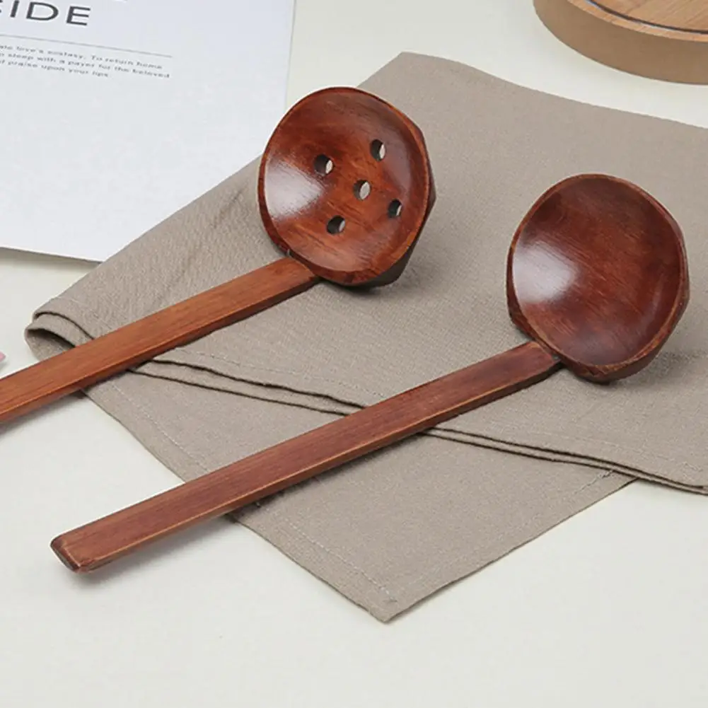 Useful Wooden Spoon Handle Kitchen Ladle Safe Anti-deform Bamboo Kitchen Tool Scoop Cooking Utensil Tool for Household