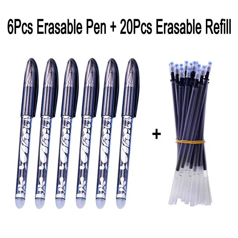 20black ink 6pen 0,5 мм 6+ 20 шт/набор стираемая гелевая ручка стирающаяся ручка с пастой штангой синий черный стираемая чернильная ручка школьные канцелярские Офисные инструменты для письма - Цвет: 20black ink 6pen