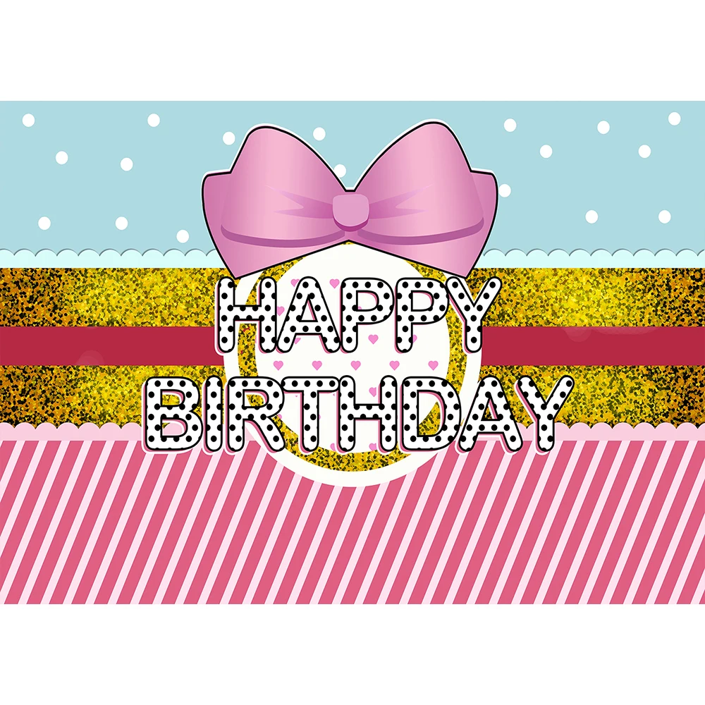 

Girls Birthday photography Backdrop Cute Pink Bow and Gold Glitter Background Party Decorations Photo Celebrate studio props
