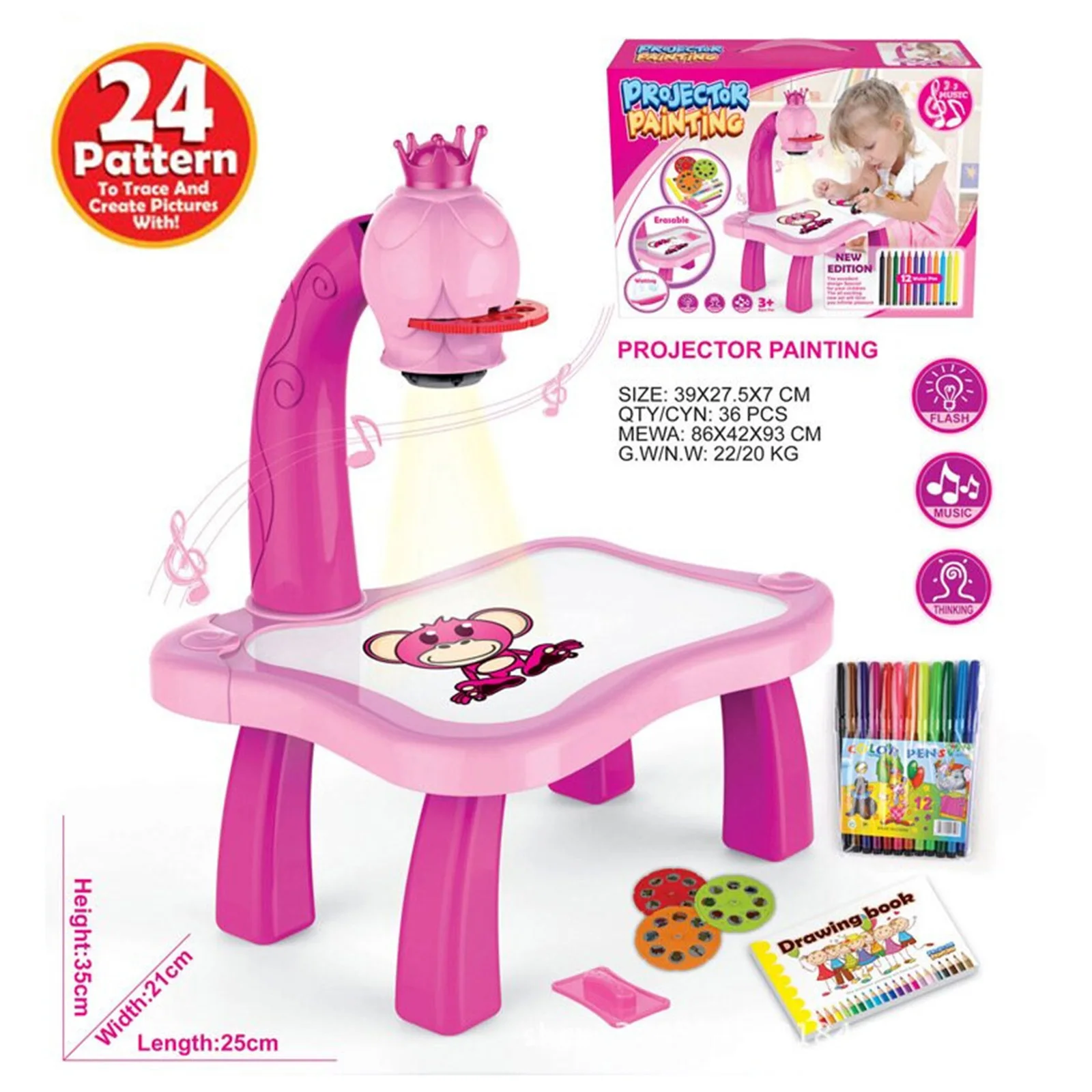 Kids Toy Painting Drawing Table Led Projector Music Toys Kids Arts and Crafts for Children Notebook Pen Office Toddler Toy