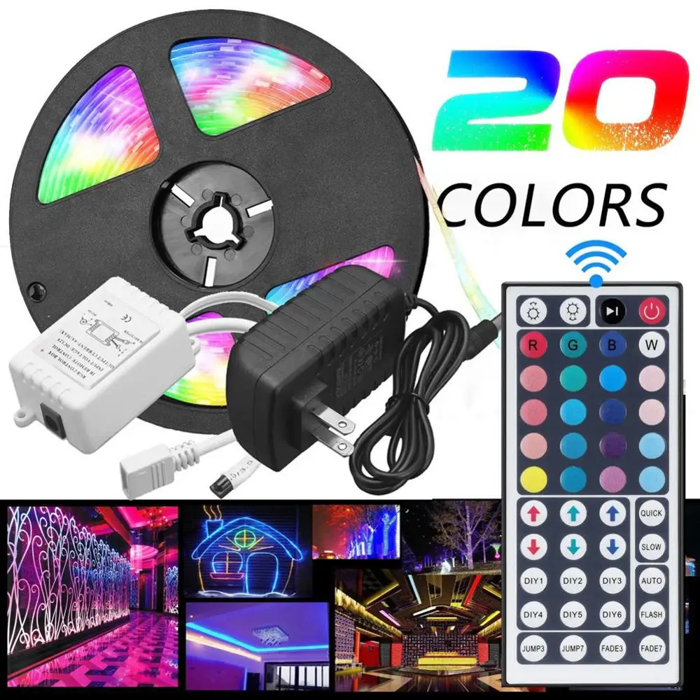 

RGB LED Strip Waterproof Ribbon RGB LED strip lights 2/5 m color changing light strip 44 key controller waterproof LED Kit