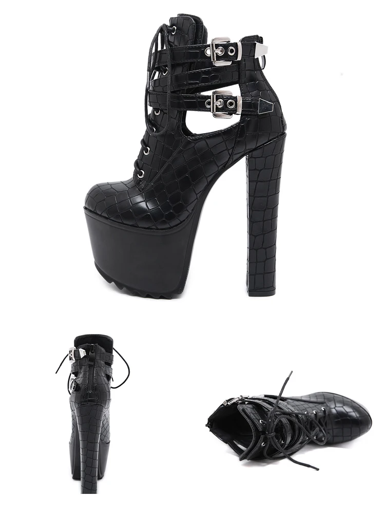 Eilyken/сезон весна-осень; Модные женские ботинки с перфорацией; кожаные короткие ботинки на платформе, на молнии, с пряжкой, на шнуровке; Черная Женская обувь