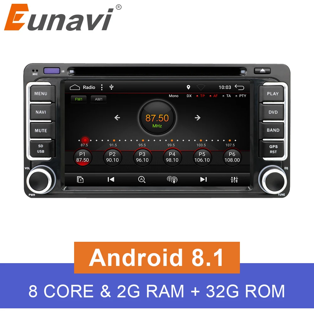 Eunavi 2 din Android 8,1 автомобиль DVD gps для Toyota Hilux, Yaris Vios Camry Corolla Prado RAV4 Prado 2003 2004 2005 2006 2007 2008