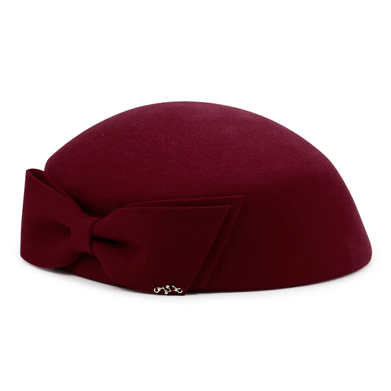 wine red Kagenmo шерстяные женские Зимние береты стильная элегантная шапочка стюардессы ужин женское платье шляпа регулируемая - Цвет: wine red