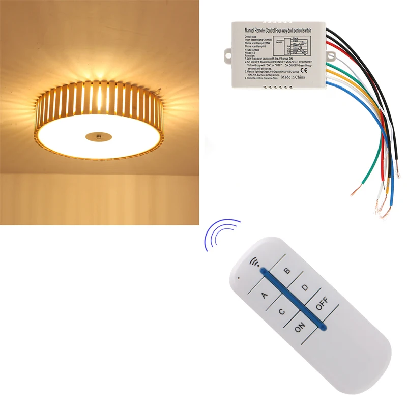 

4 Channel Wireless ON/OFF Lamp Remote Control Switch Receiver Transmitter New E65B