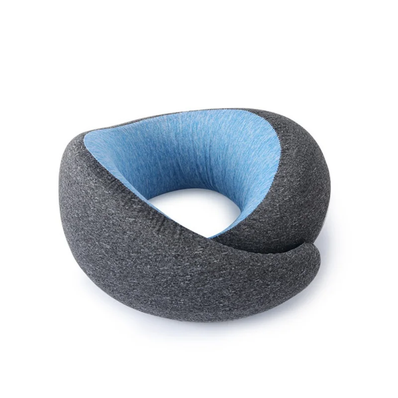 Gray-blue U-образная подушка для путешествий с эффектом памяти, хлопок, эргономичный дизайн, подушка для поддержки шеи, для автомобиля, самолета, поезда, высокоскоростная, для офиса - Цвет: Gray-blue