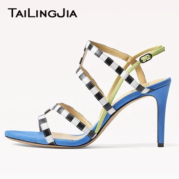 

Stiletto High Heel Sandals for Women 2020 Elegant Party Evening Dress Footwear Mixed Colors Ladies Buckle Strap Big Size Shoes