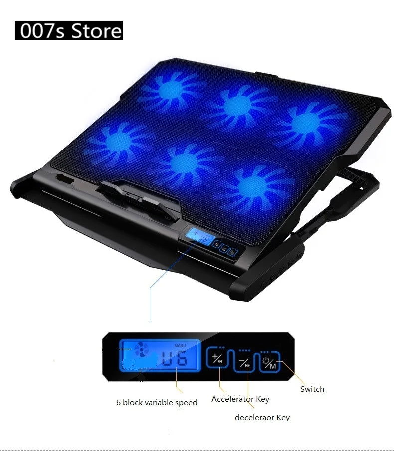 NEW Blue Radiator Cooler Laptop Cooling Fan FOR ICE COOREL K6 2 USB Ports Six Fans Pad Notebook Stand 14&quot-16&quot Fixture Adjustable |