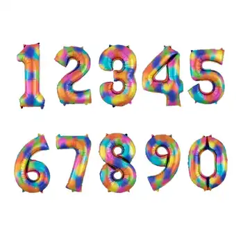 

10pcs Digital Balloon Rainbow Color Numbers Foil Balloons Birthday Party Accessories Background Decoration Props