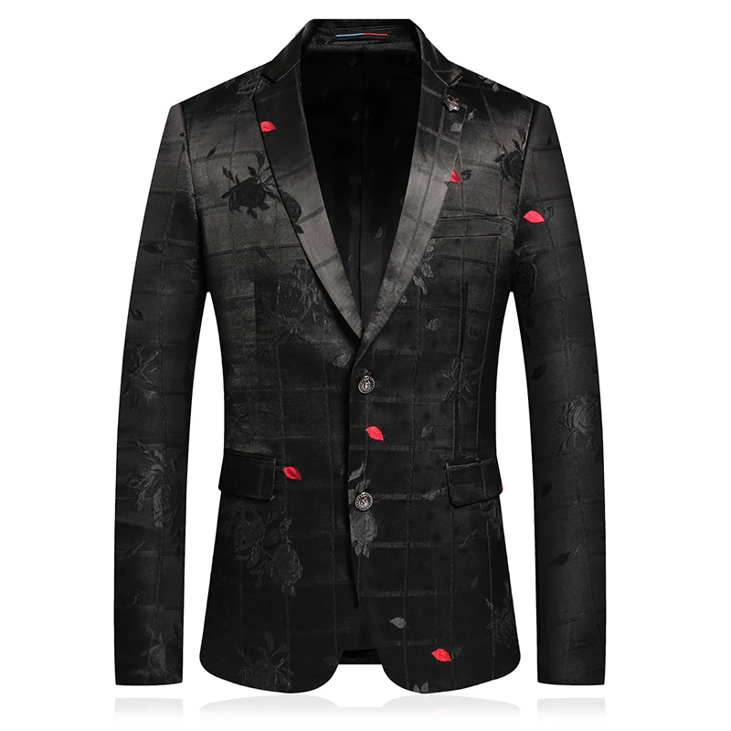 

Terno Social Masculino Ropa Para Hombre Moda Men's Single Button Leisure Slim Fit Long Sleeve Printed Single Suit Jacket Black