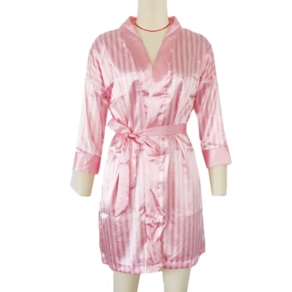 Chinese Stripe Bride Wedding Robe Summer Satin Sleepwear Women Nightgown Sexy Nightdress Lady Kimono Bathrobe Gown Negligee Pink