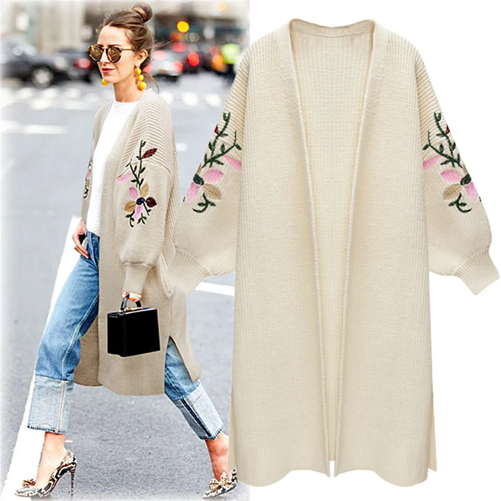 

Womens Coat Cardigan Solid Color Embroidered Long Sleeve Fashion Sweater Coat Streetwear Sweet Style Long Outerwear