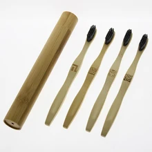 Биоразлагаемые 4 бамбуковые зубные щетки со средней щетиной без BPA и 1 бамбуковый Дорожный Чехол