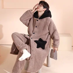 M-5XL Men'S Fall/Winter Coral Fleece Thicken Plus Fleece Warm Flannel Homewear Nightgown Pajama Set