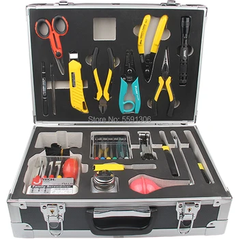 

FTTH Tool Bag Fiber Fusion Splicing Tool Kit KL-08C Fiber Optic Stripper Fiber Cleaver Round Cable Slitter